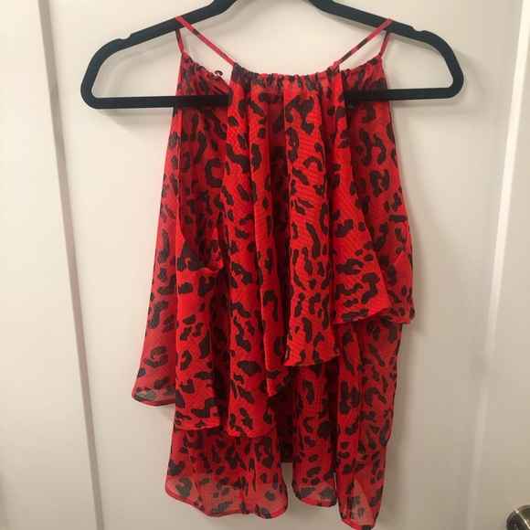 Who What Wear Red Cheetah Print Halter Blouse - Picture 4 of 9